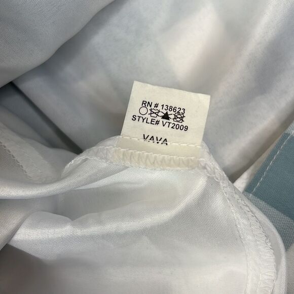 VaVa by Joy Han Blue and White Checkered Top with Ruffle Sleeves Size Medium - Picture 7 of 10